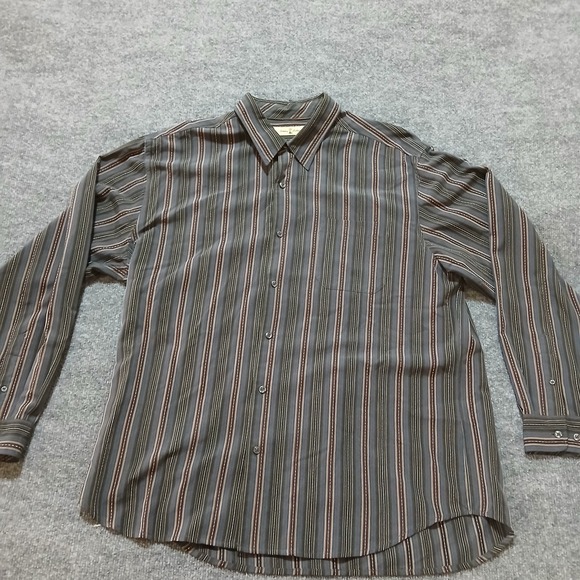 Tommy Bahama Shirt Mens XL Brown Blue Striped Silk Button Up Long Sleeve Casual - Picture 1 of 7